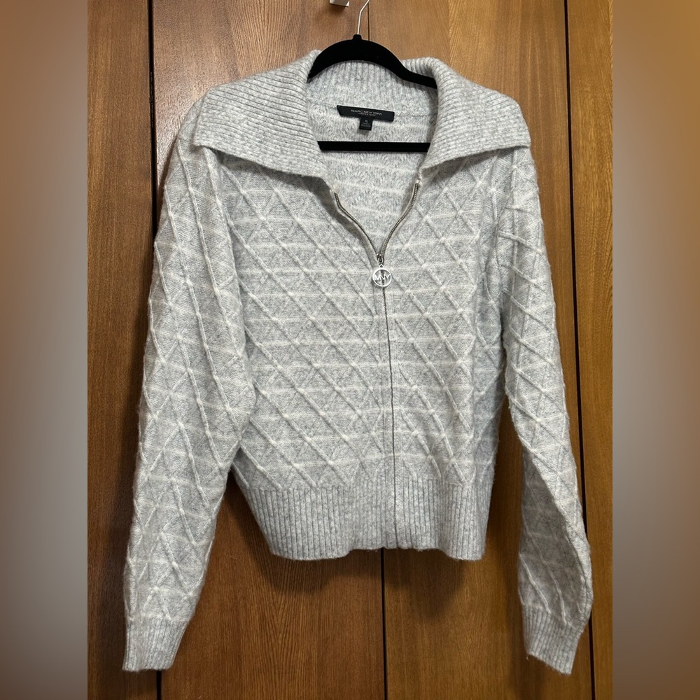 Marc New York Light Gray Diamond-Knit Zip Cardigan